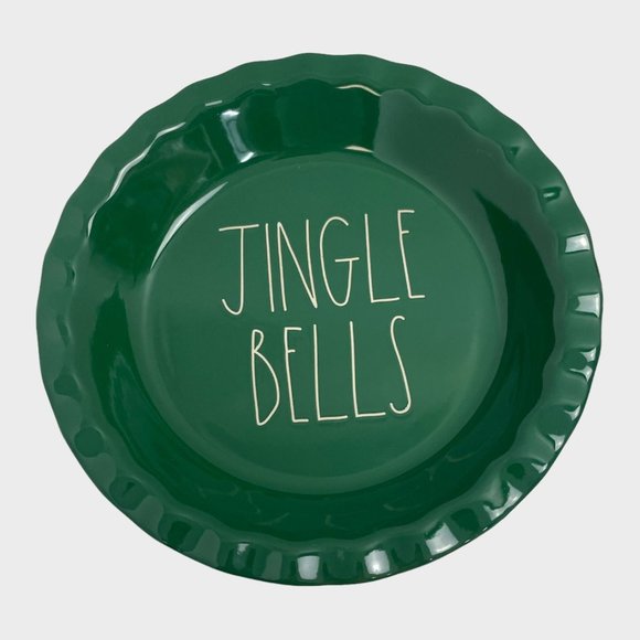 Rae Dunn Jingle Bells Tie the Season Cheer Ceramic Holiday Pie Plate Set of 3 - Picture 3 of 9